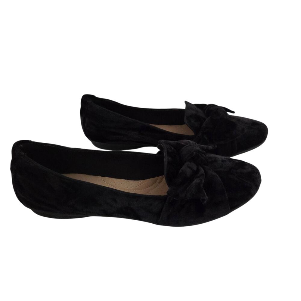 NEW Clarks Collection Ultimate Comfort Gracelin Jonas Black Velvet Bow Flats 9.5